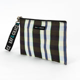 Recycled Plastic Small Pouch in White, Black & Navy Stripe