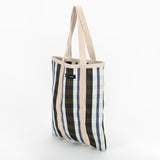 Recycled Plastic Tote Bag in Black, White and Navy Stripe