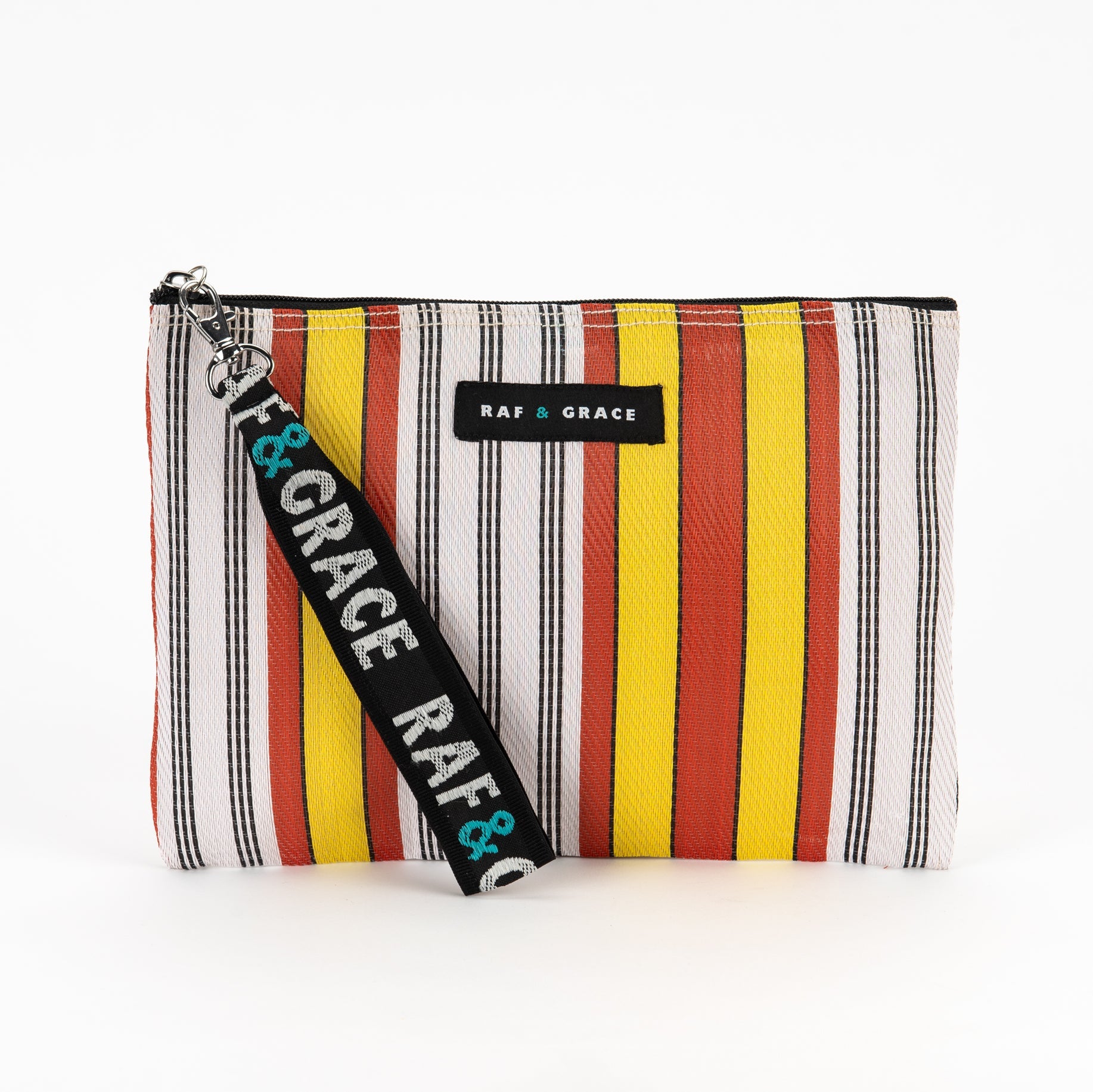 Yellow, Red & White Stripe Recycled Plastic Small Pouch