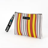 Recycled Plastic Small Pouch in Yellow, Red & White Stripe