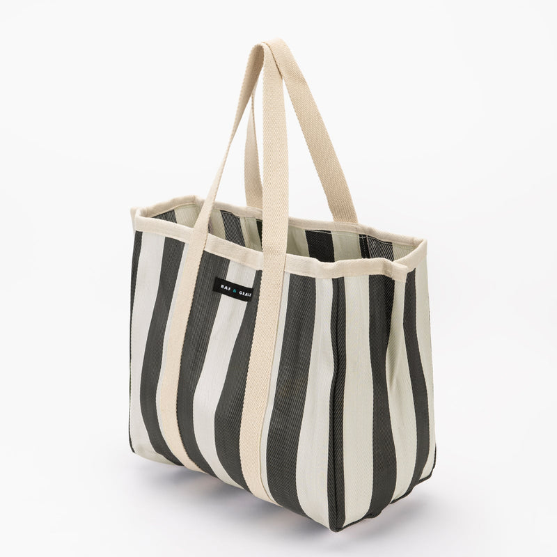 Large Recycled Plastic Black and Cream Stripe Shopper by Raf and Grace