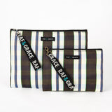 Recycled Plastic Large Pouch in White, Black & Navy Stripe