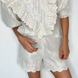 Millie Scalloped Cotton Short in Silver Stripe