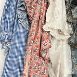 Peggy Broderie Frill Cotton Top in Blue Gingham