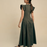 Drop Waist Knit Midi Dress in Khaki