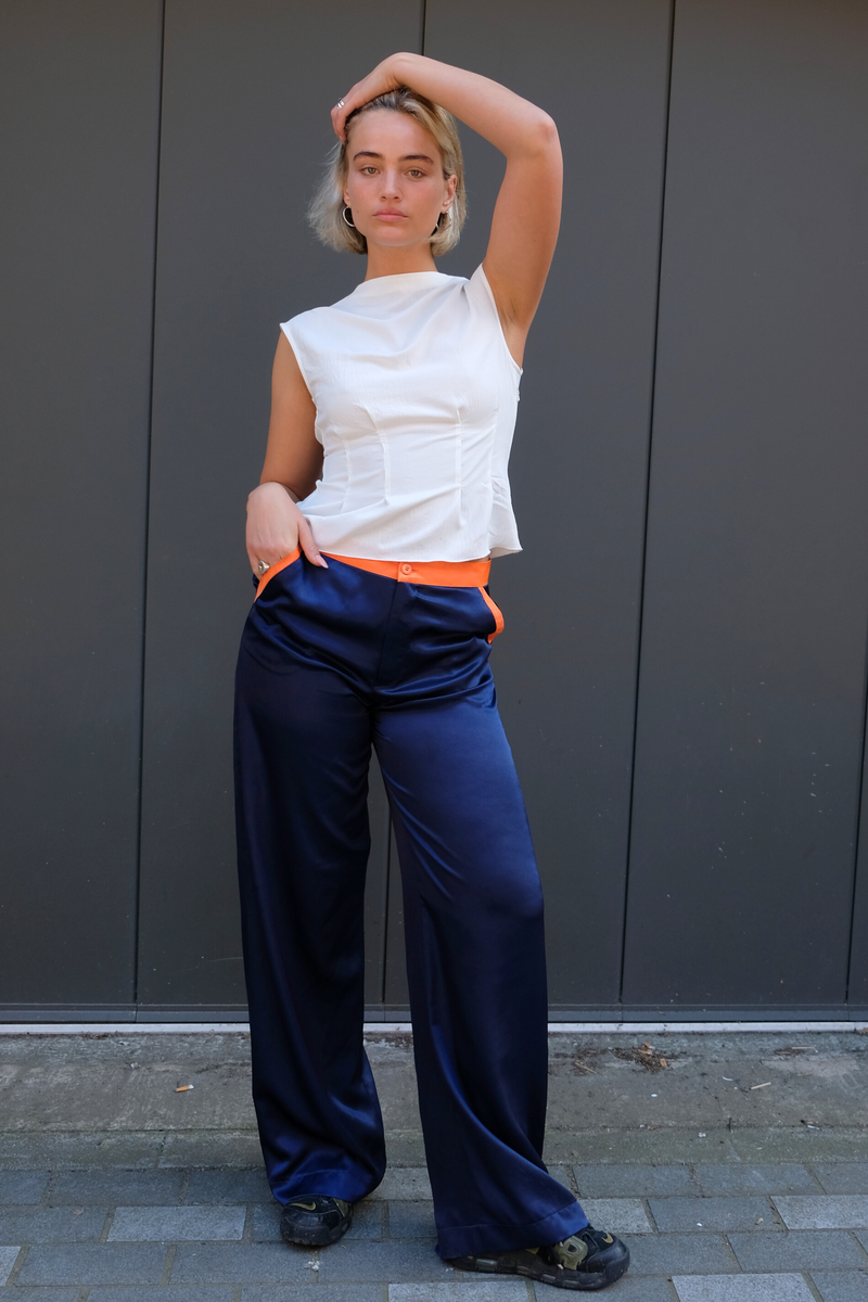 Navy Silk Trousers by No Emotions