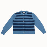 Chunky Stripe Cashmere Blend Cardigan in Blue