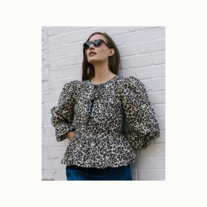 Bethany Tie Front Blouse In Cotton Leopard by The Well Worn