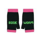 Book Worm Mittens in Forest Green & Neon Green