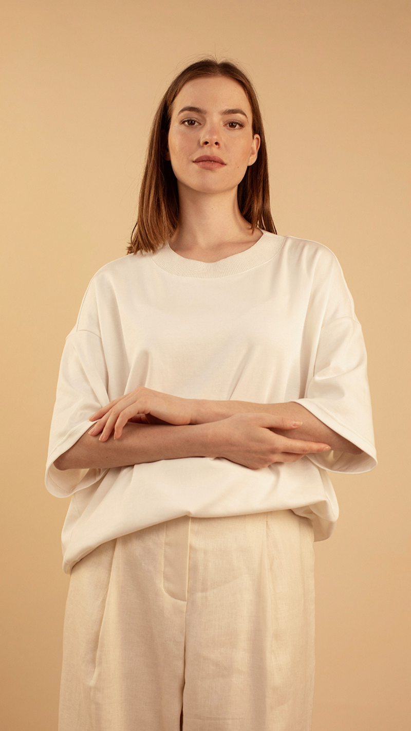 Organic Cotton T-shirt with Knitted Collar by Lora Gene