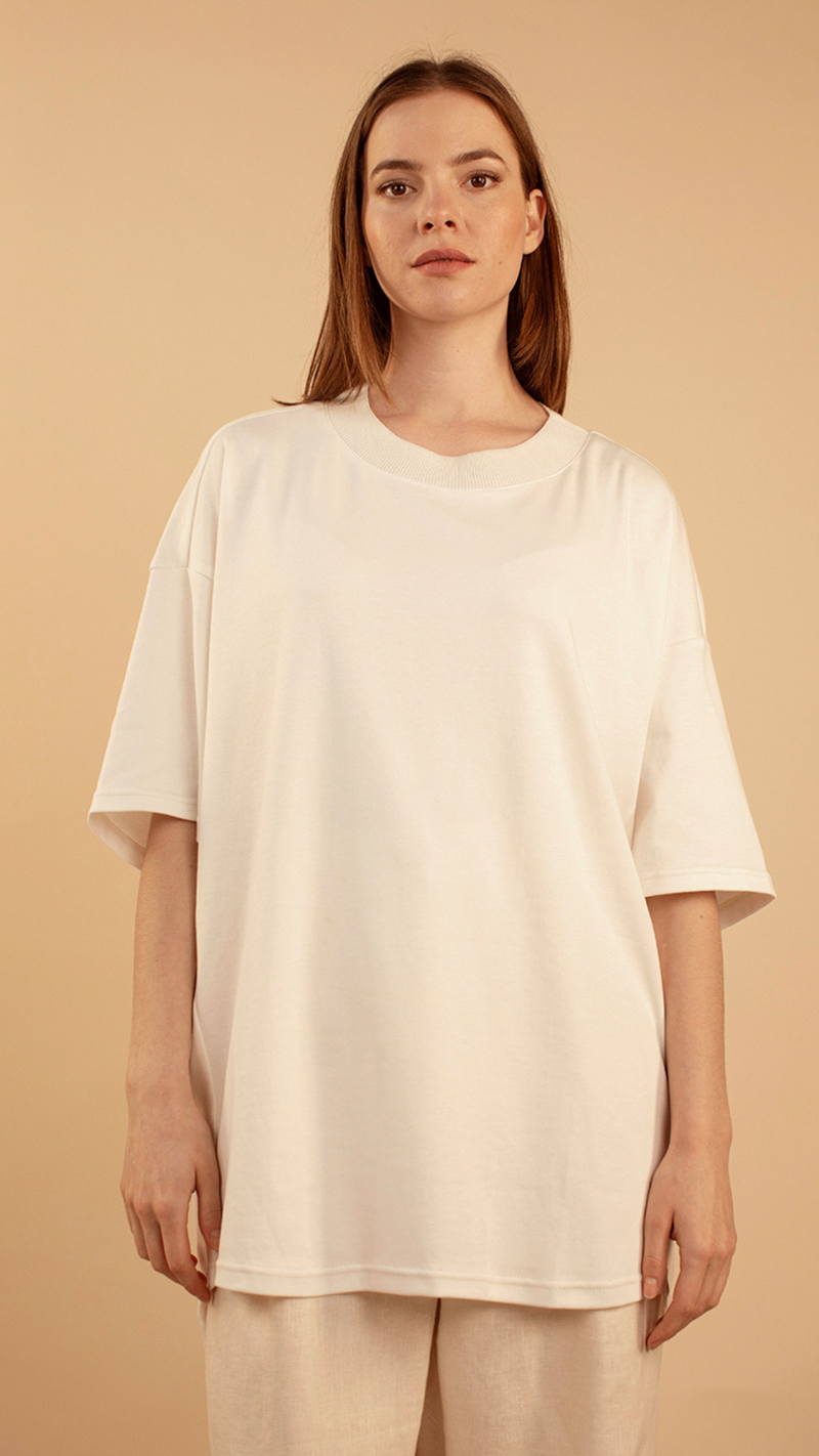 Organic Cotton T-shirt with Knitted Collar by Lora Gene
