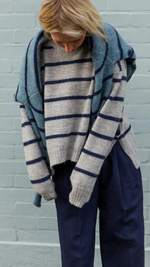 Middleton Jumper Greyed Oatmeal With Navy Stripe by Charl Knitwear