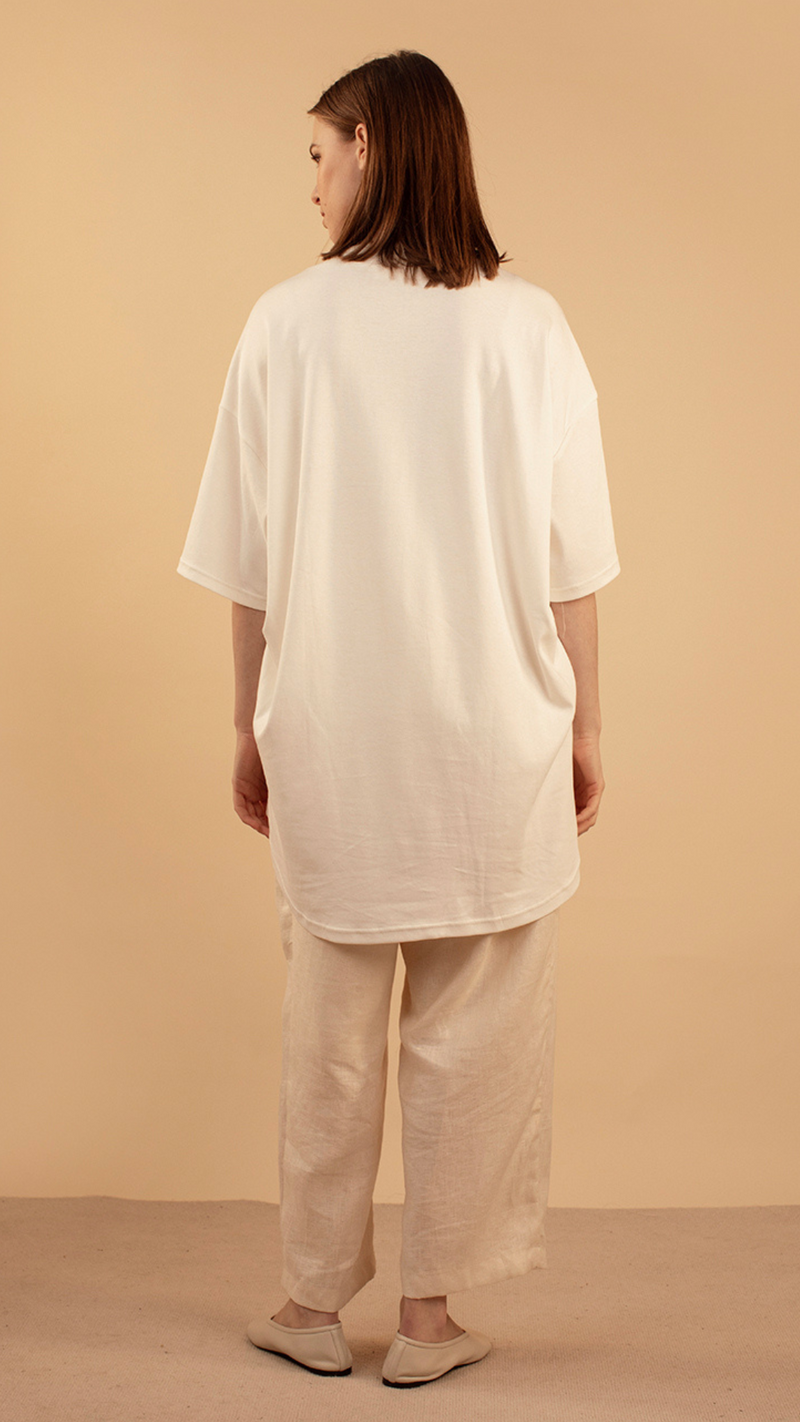 Organic Cotton T-shirt with Knitted Collar by Lora Gene