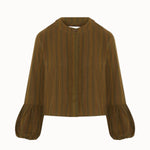 Striped Puff Sleeve Blouse in Khaki Green by Fanfare