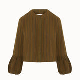 Striped Puff Sleeve Blouse in Khaki Green by Fanfare