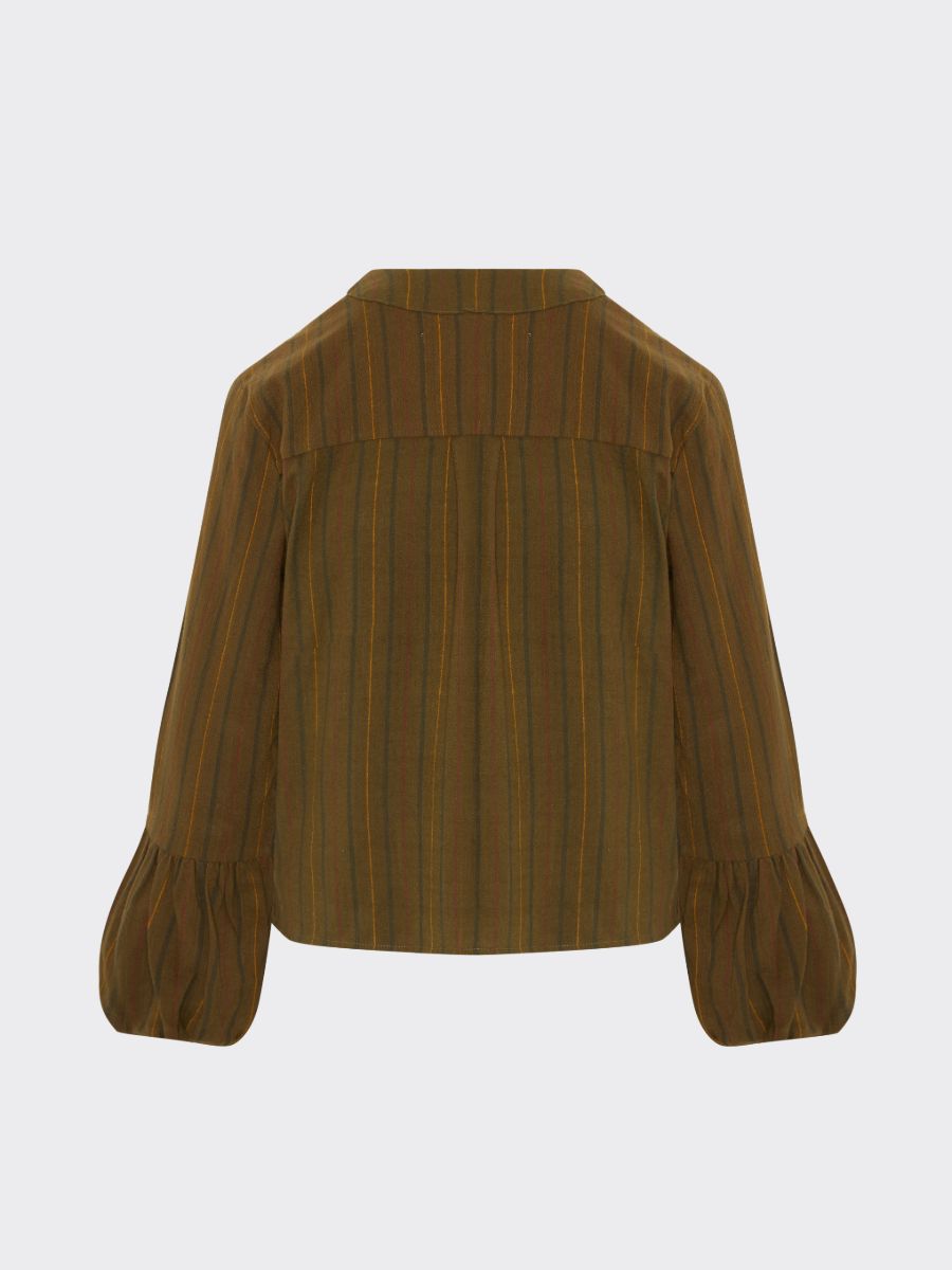 Fanfare Volume Cuff Top Dark Green Long Sleeved Stripe Top