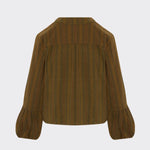 Fanfare Volume Cuff Top Dark Green Long Sleeved Stripe Top