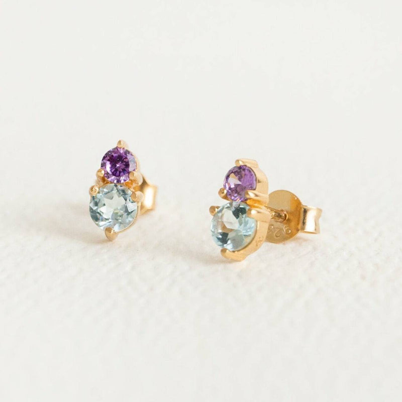 Amethyst And Sky Blue Topaz Gemstone Studs- Gold by Claire Hill