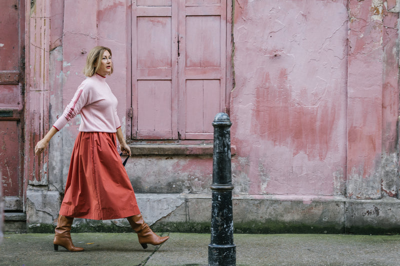 Pink & Red Check Sleeve Cashmere Mix Jumper by Mirla Beane