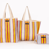 Recycled Plastic Tote Bag in Yellow, Red and White Stripe