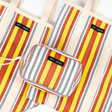 Recycled Plastic Tote Bag in Yellow, Red and White Stripe
