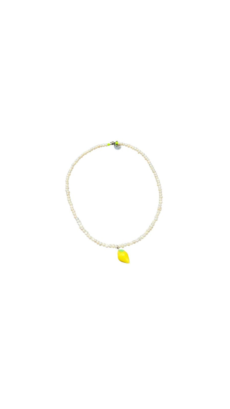 Pearl Necklace with Lemon Charm by Bella Riley