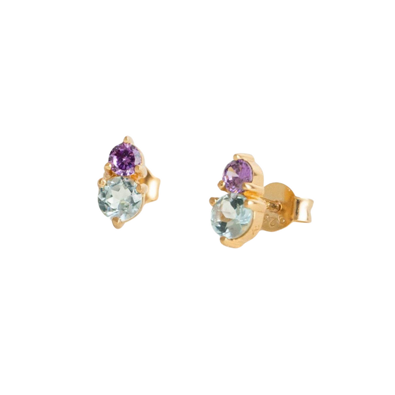 Amethyst And Sky Blue Topaz Gemstone Studs- Gold by Claire Hill