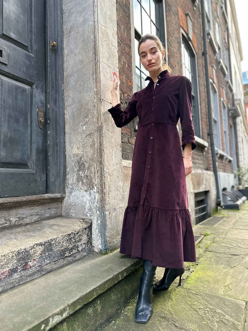 Plum Corduroy Saltaire Shirt Dress by Justine Tabak