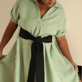 Aja's Linen Maxi Dress with Belt in Mint Green/Black by Lora Gene