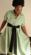 Aja's Linen Dress with Belt in Mint Green/Black by Lora Gene