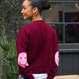 Smile Patch Cashmere Blend Cardigan in Burgundy