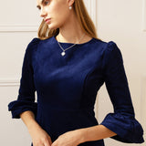 Victoria Round Neck Corduroy Midi Dress in Navy