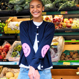 Smile Patch Cashmere Blend Cardigan in Navy