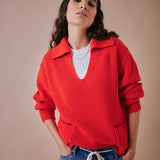 Cowrie Merino Wool Polo Jumper in Red