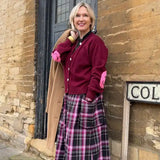 Ruth Check Midi Skirt in Berry & Black