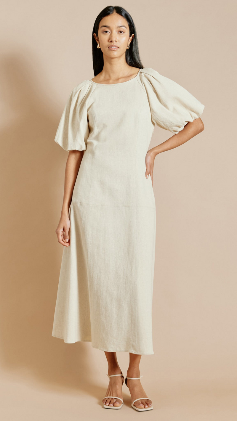 Linen Twill Puff Sleeve Dress by Albaray