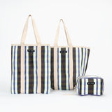 Recycled Plastic Tote Bag in Black, White and Navy Stripe