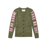 Do No Harm Take No Shit Organic Cotton Cardigan in Olive Marl