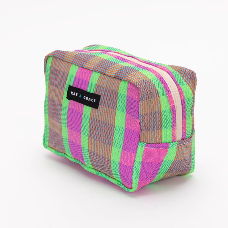 Bright Pink & Green Stripe Recycled Plastic Wash Bag by Raf and Grace