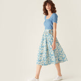 Corrine Light Blue Floral Wrap Skirt