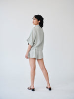 Women's Linen Shirt & Shorts Co-ord Set in Green | Fanfare