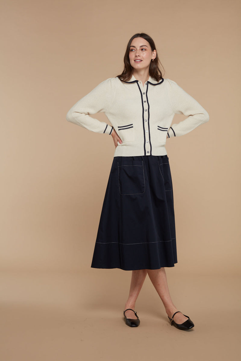 Taylor Elasticated Waist Skirt Navy by Mirla Beane