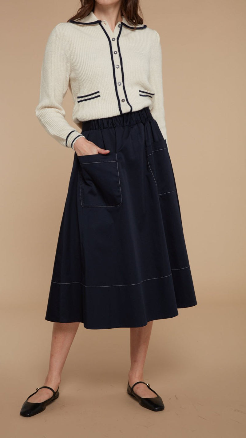 Taylor Elasticated Waist Skirt Navy by Mirla Beane