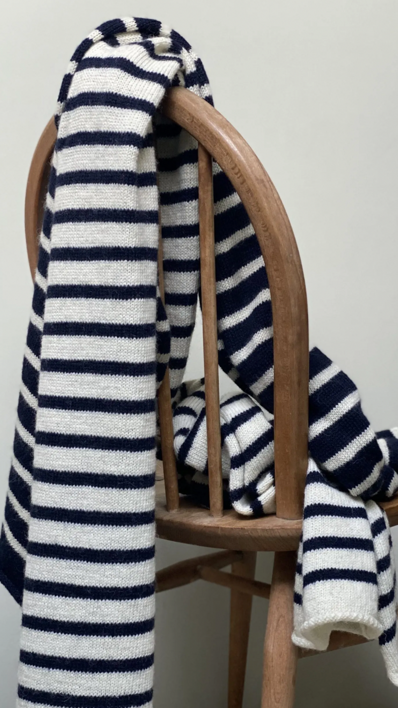 Charlie Scarf Cream And Navy Nautical Stripes by Charl Knitwear