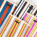 Recycled Plastic Tote Bag in Yellow, Red and White Stripe