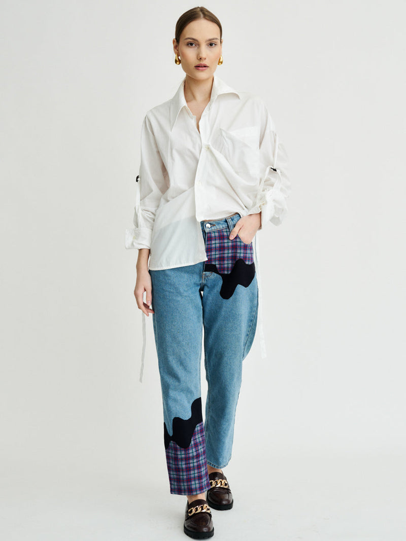 Bobby Melt Plaid Patchwork Jeans by Fanfare