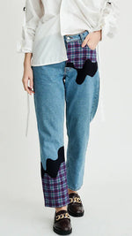 Bobby Melt Plaid Patchwork Jeans by Fanfare