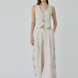 Daphne Linen Waistcoat in Beige Floral