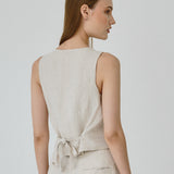 Daphne Linen Waistcoat in Beige Floral