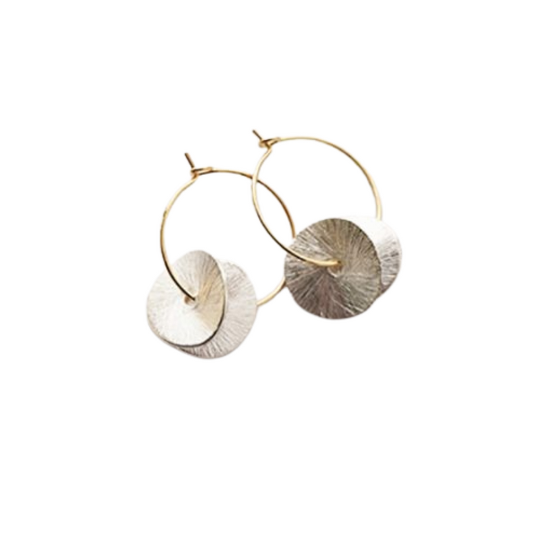 Gold Hoops And Silver Plated Discs Earrings by Brass And Bold